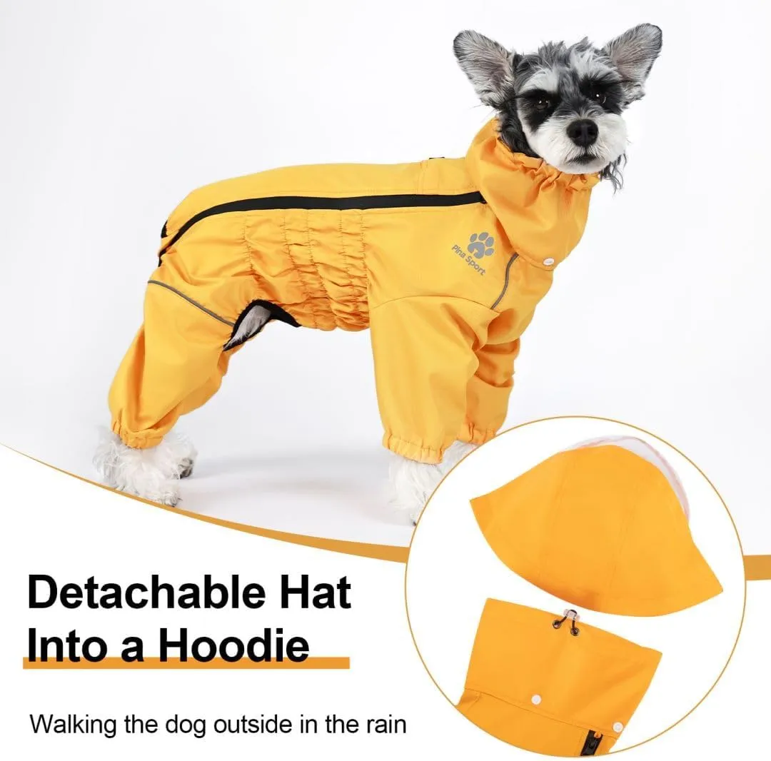 PINA Dog Raincoat with Hood, Lightweight Dog Jacket, Poncho with Reflective Strap and Pocket, Full Wrap Design for Wet Weather