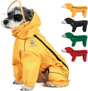 PINA Dog Raincoat with Hood, Lightweight Dog Jacket, Poncho with Reflective Strap and Pocket, Full Wrap Design for Wet Weather