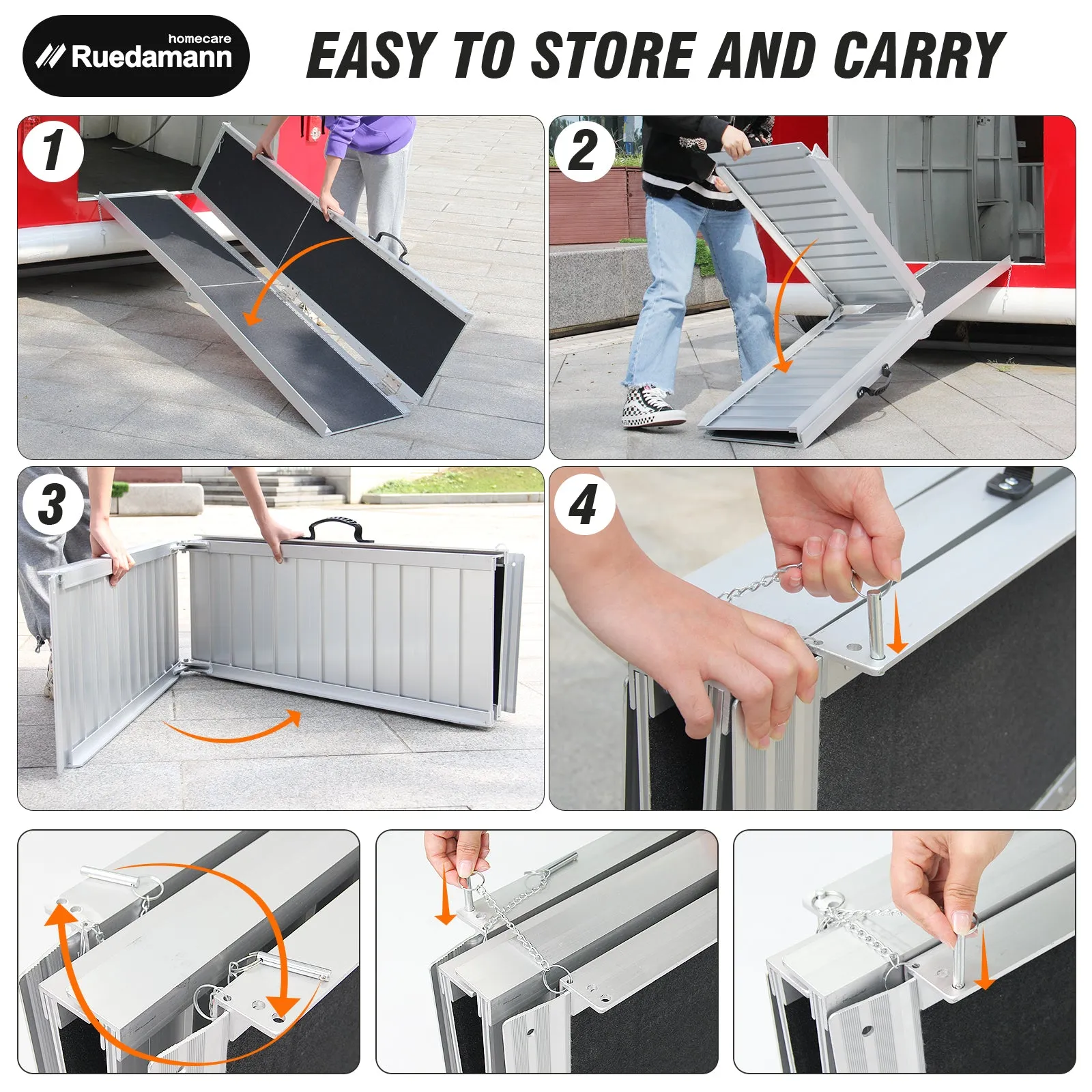 Ruedamann® 6FT Folding Aluminum Wheelchair Ramp for Home Van Non-Skid