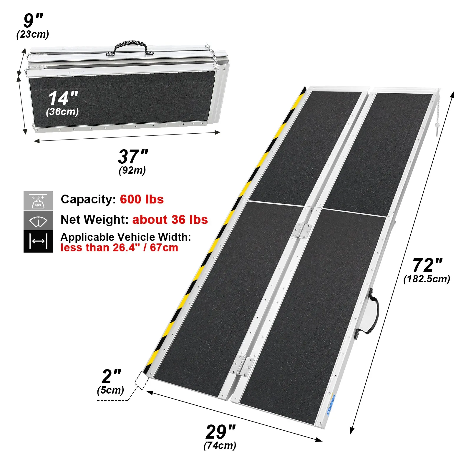 Ruedamann® 6FT Folding Aluminum Wheelchair Ramp for Home Van Non-Skid