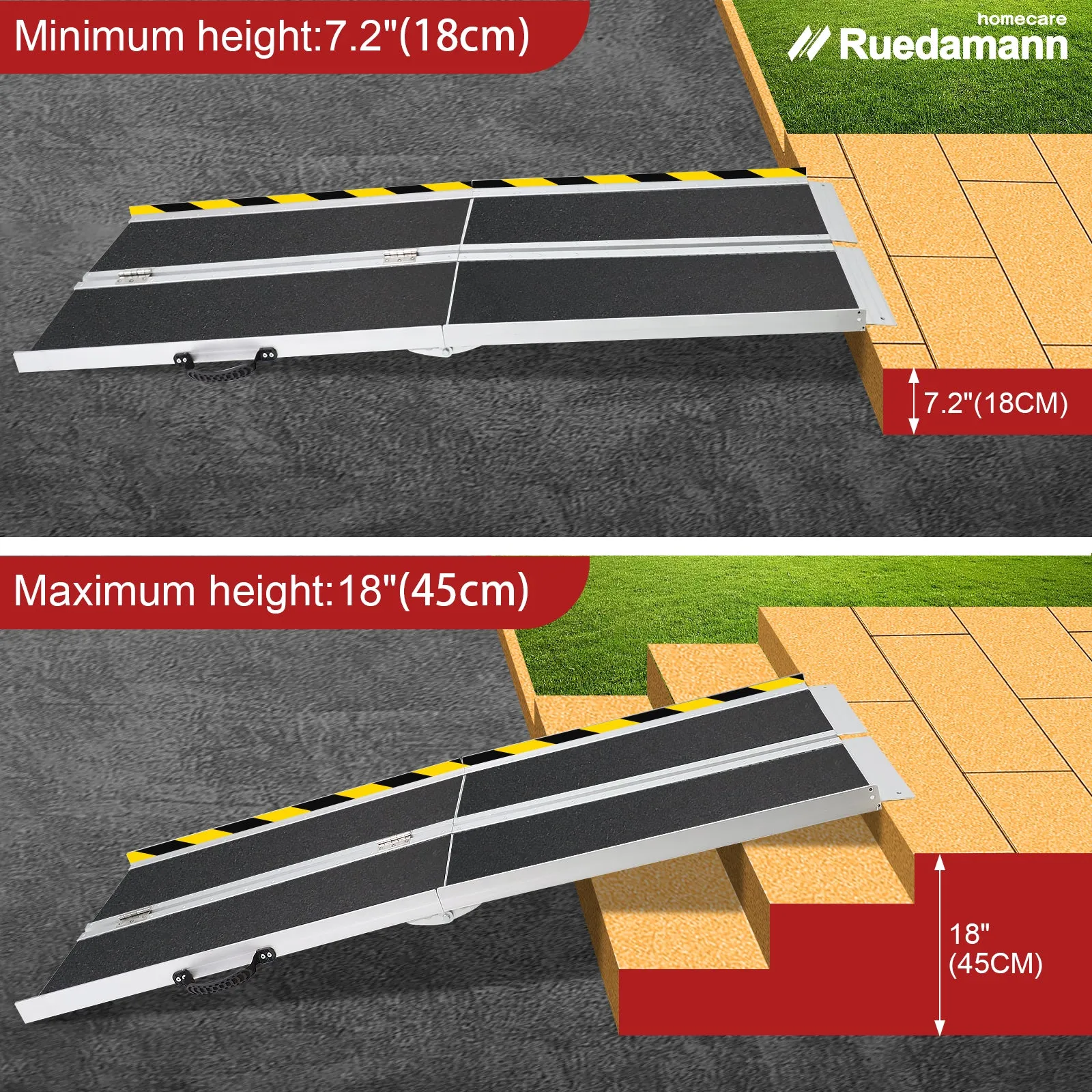 Ruedamann® 6FT Folding Aluminum Wheelchair Ramp for Home Van Non-Skid