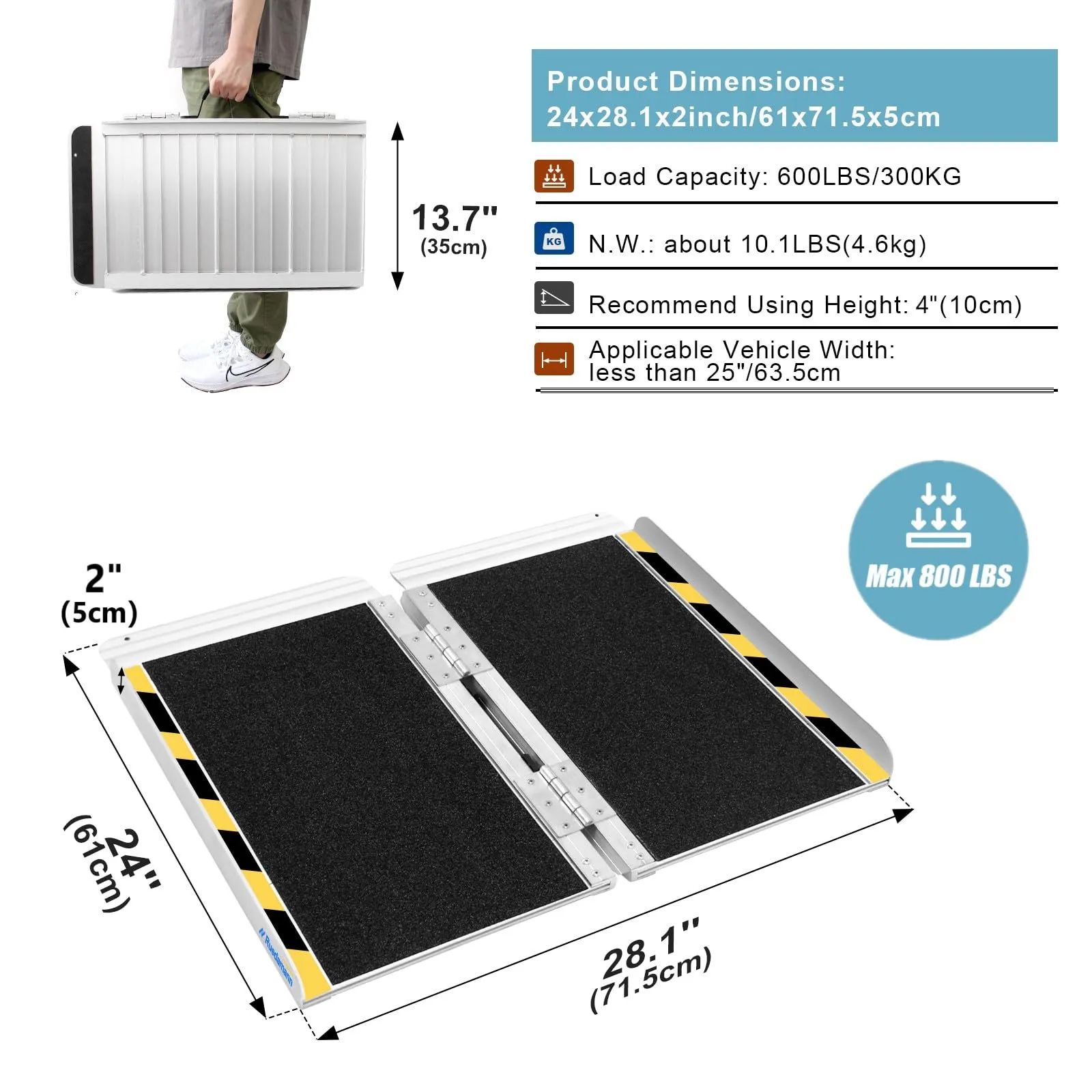 Ruedamann® Foldable Aluminum Wheelchair Ramp with Non-Slip Surface
