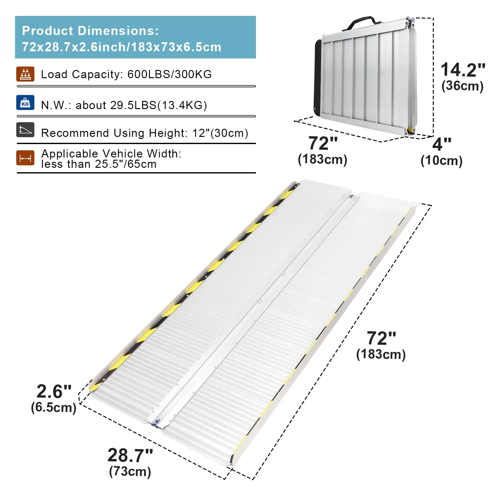 Ruedamann® Folding Aluminum Threshold Ramp Webbing Handle Mute Pad