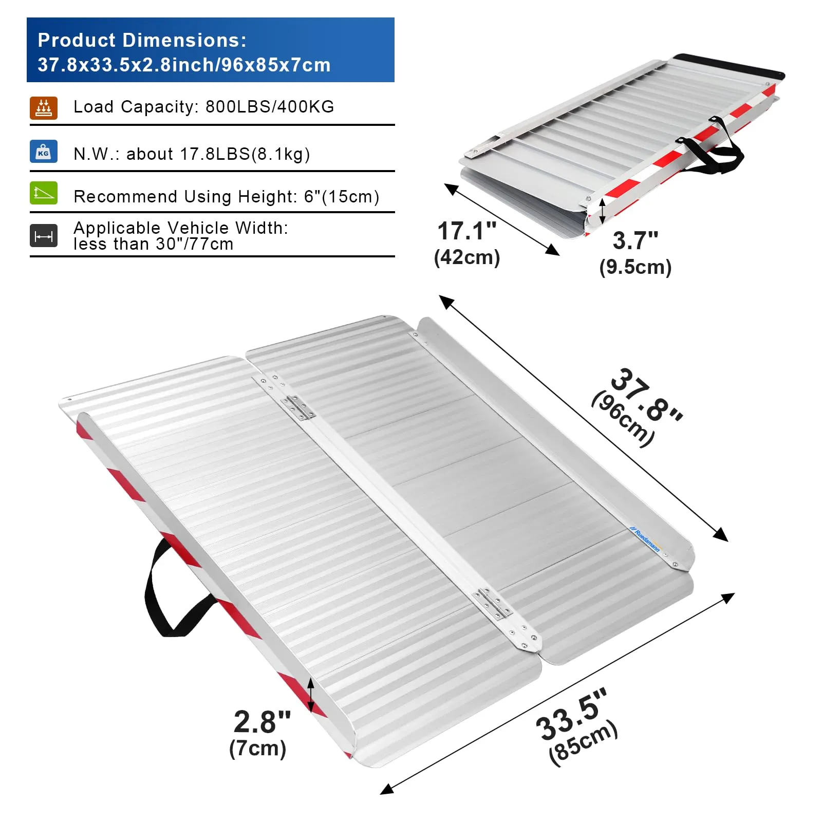 Ruedamann® Wheelchair Ramp Durable Aluminum with Anti-Slip and  Foldable