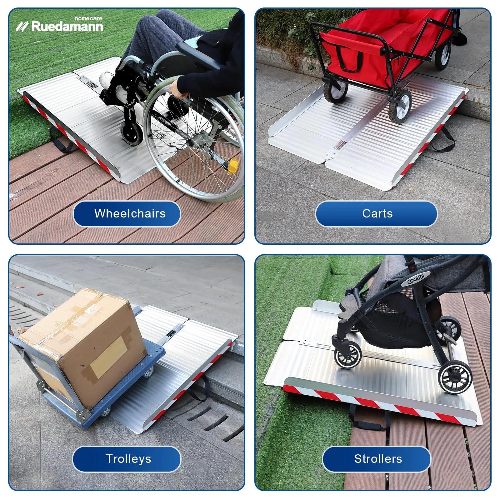 Ruedamann® Wheelchair Ramp Durable Aluminum with Anti-Slip and  Foldable