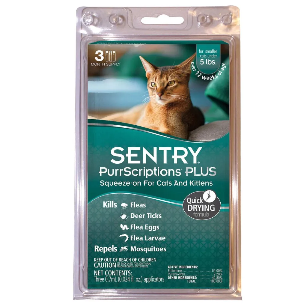 Sentry PurrScriptions Squeeze on Flea & Tick Treatment for Cats 5lbs and under