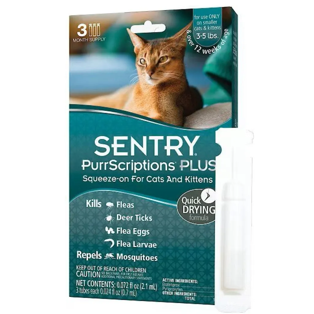 Sentry PurrScriptions Squeeze on Flea & Tick Treatment for Cats 5lbs and under