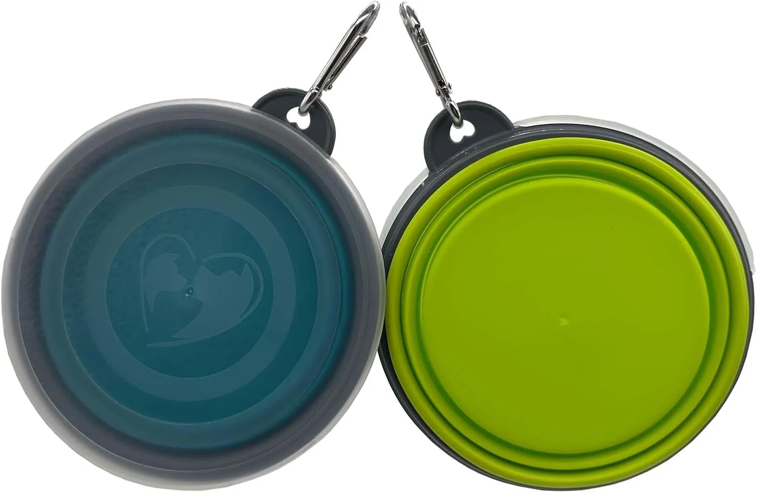 Small Collapsible Dog Bowl 12oz,2 Pack Portable and Foldable Pet Travel Bowls with 2 Carabiners & Lids for Dogs Cats and Small Animals (Blue Green Grey, 350ml)