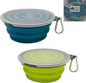 Small Collapsible Dog Bowl 12oz,2 Pack Portable and Foldable Pet Travel Bowls with 2 Carabiners & Lids for Dogs Cats and Small Animals (Blue Green Grey, 350ml)