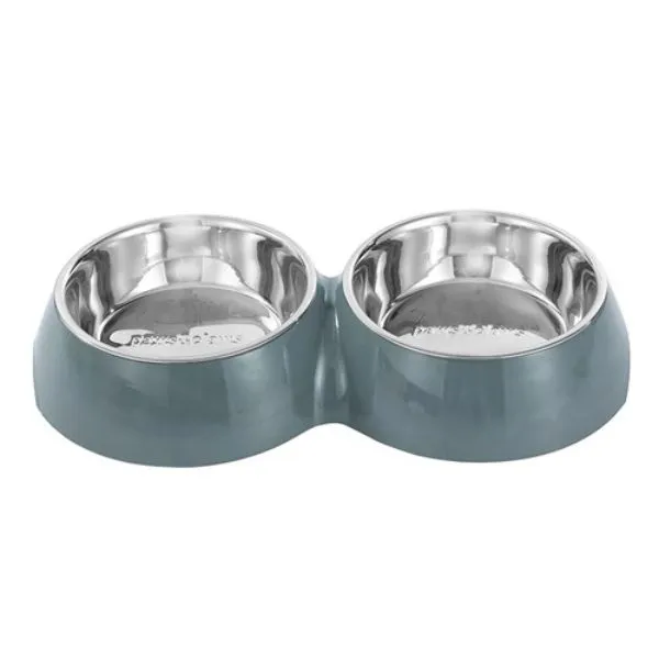 Stainless Steel Grey Non Slip Melamine Double Pet Bowl - 400ml