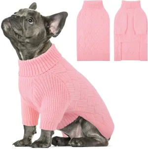 SUNFURA XS Dog Sweater, Small Dog Sweater Doggie Knitted Knitwear for Winter, Cat Pullover Christmas Sweatshirt for Yorkie Chihuahua, Warm Thick Turtleneck Clothes for Dogs Boy Girl, Pink XSmall