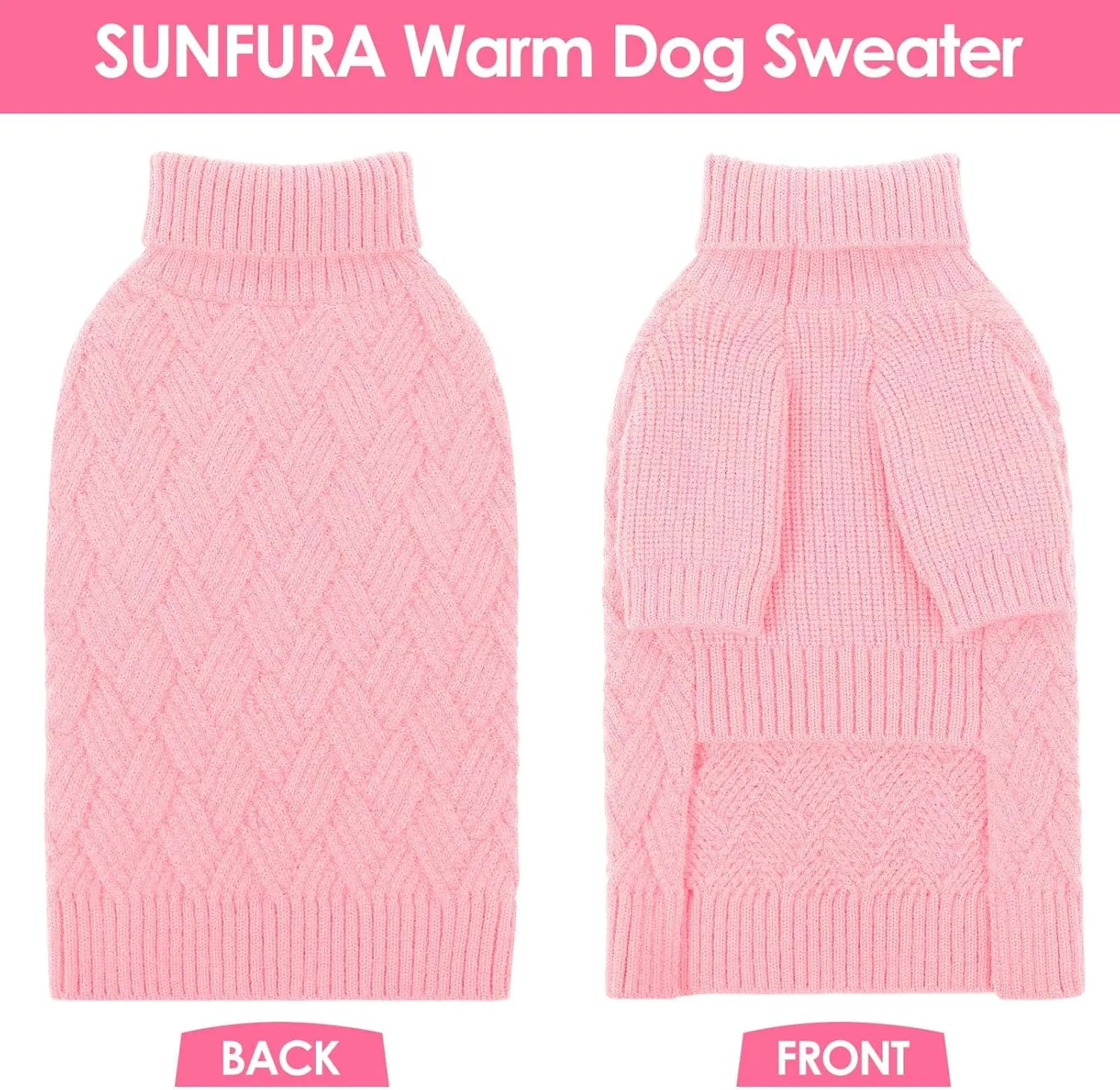SUNFURA XS Dog Sweater, Small Dog Sweater Doggie Knitted Knitwear for Winter, Cat Pullover Christmas Sweatshirt for Yorkie Chihuahua, Warm Thick Turtleneck Clothes for Dogs Boy Girl, Pink XSmall