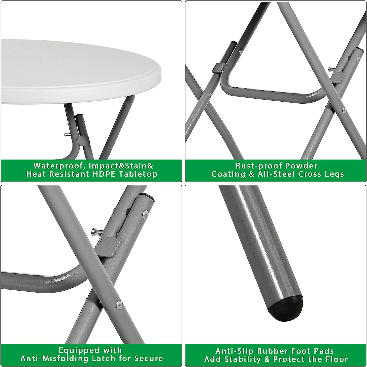 ZENY™ Round Folding Table, Indoor Outdoor Portable Plastic Dining Card Table Utility Table for Camping Dining Event Party, White