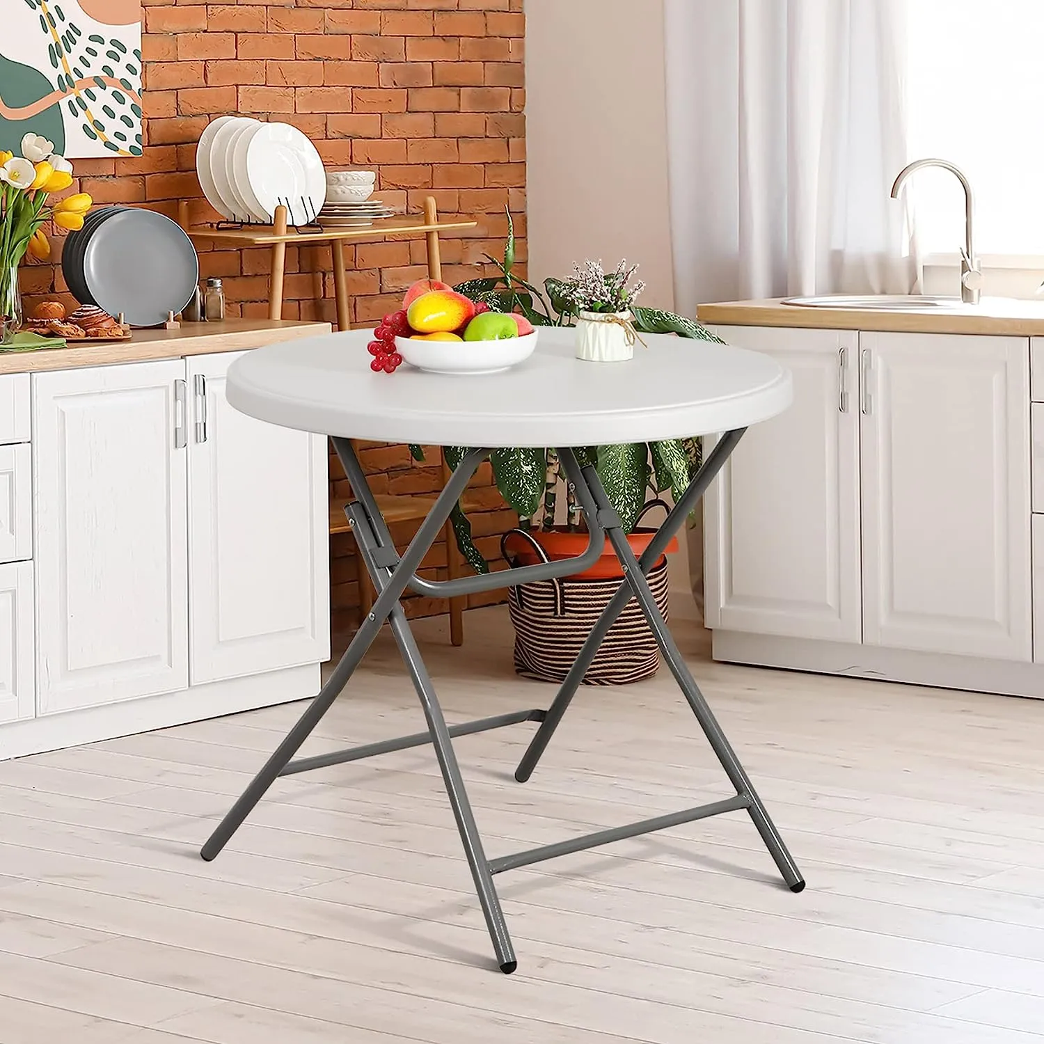 ZENY™ Round Folding Table, Indoor Outdoor Portable Plastic Dining Card Table Utility Table for Camping Dining Event Party, White