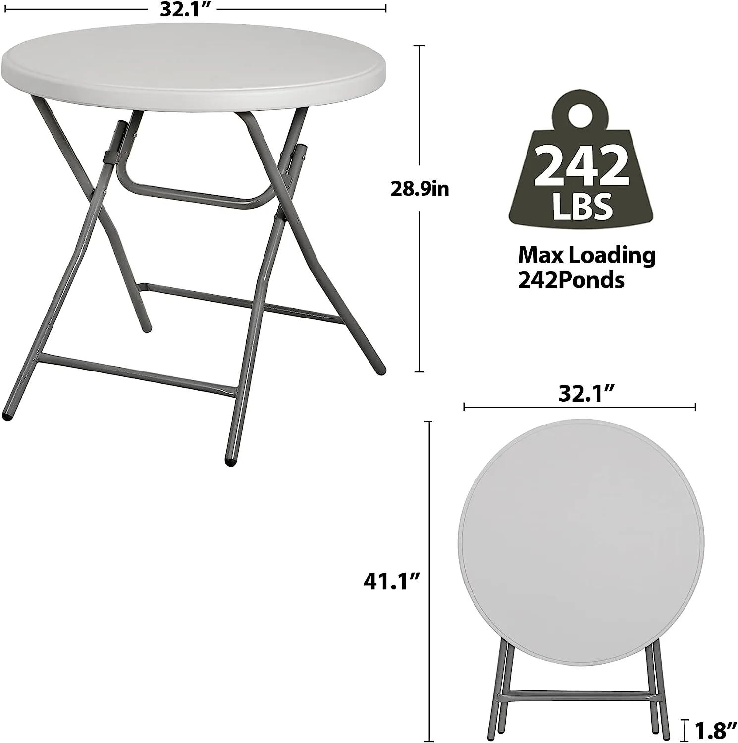ZENY™ Round Folding Table, Indoor Outdoor Portable Plastic Dining Card Table Utility Table for Camping Dining Event Party, White