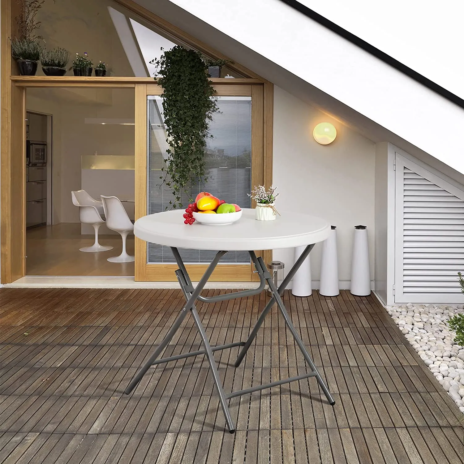 ZENY™ Round Folding Table, Indoor Outdoor Portable Plastic Dining Card Table Utility Table for Camping Dining Event Party, White